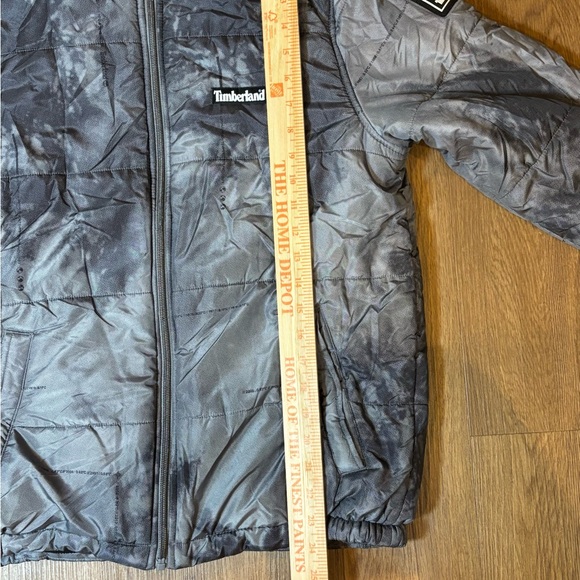 Timberland Storm Printed Puffer Coat Boys 14-16 Gray Hooded Full Zip Warm Lined - Picture 8 of 10